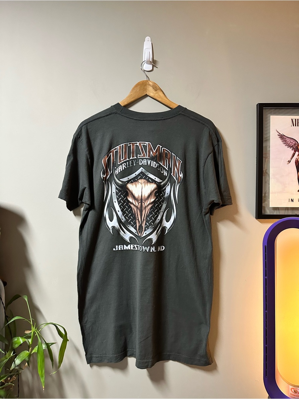 Harley-Davidson Black Short-Sleeve Tee with Metallic Flame Back Graphic